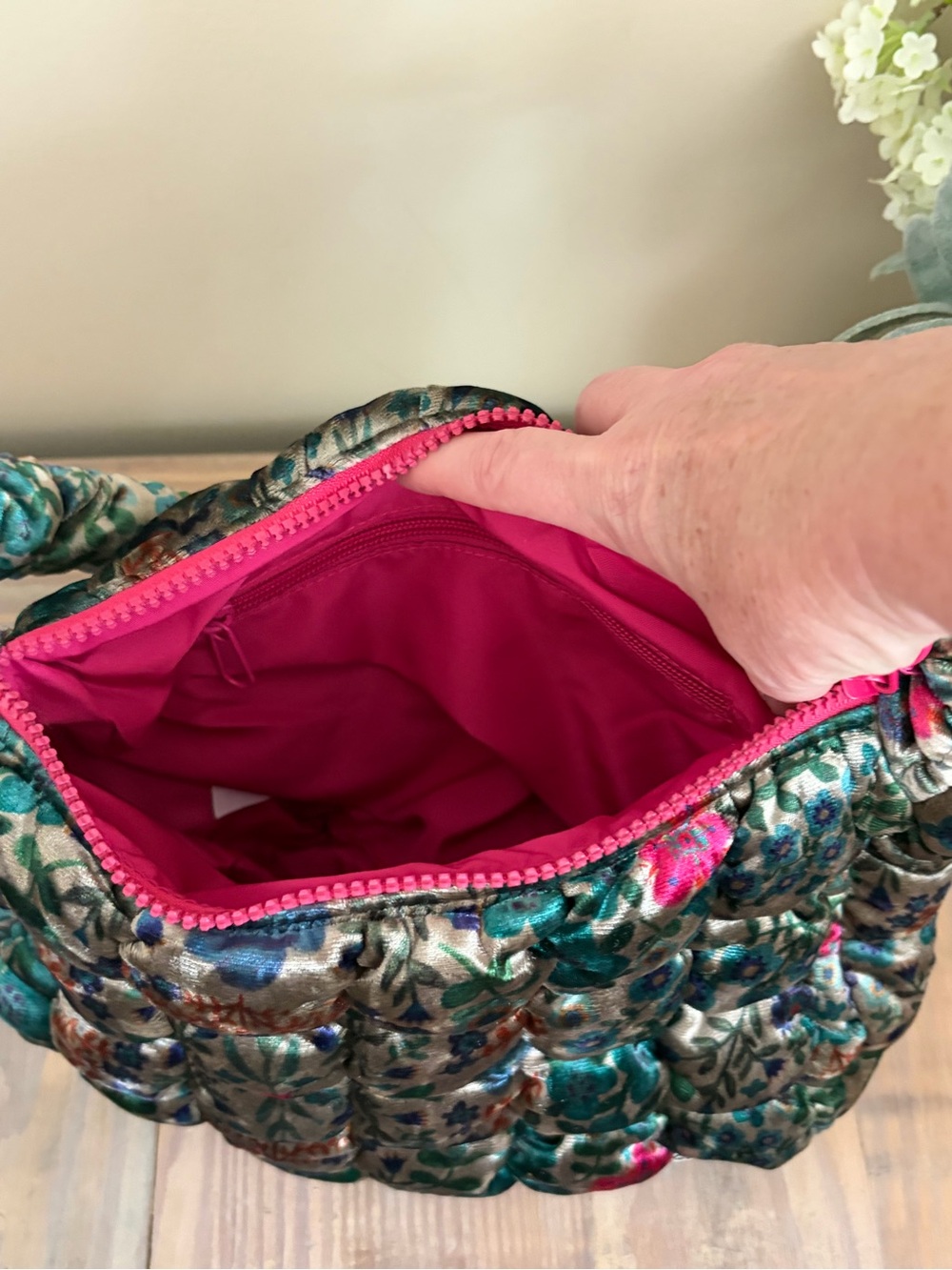 Natural Life Quilted Teal Floral Velvet Bag 🍂 🆕 - Picture 6 of 11